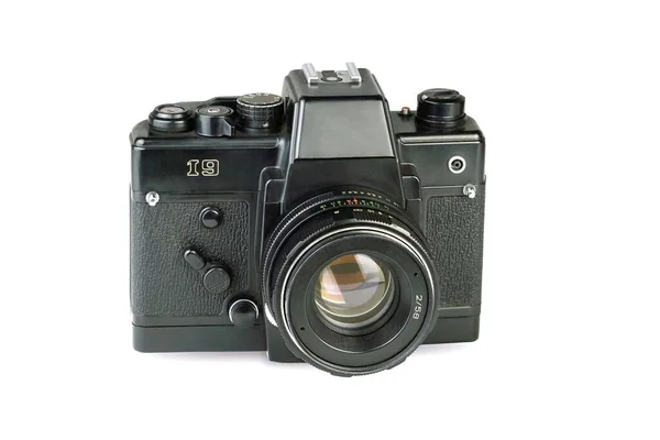 Beyaz arkaplanda klasik kamera.