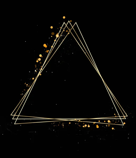 Golden Triangles Black Background Possibility Overlaying Gold Frame Golden Light — Stock Photo, Image