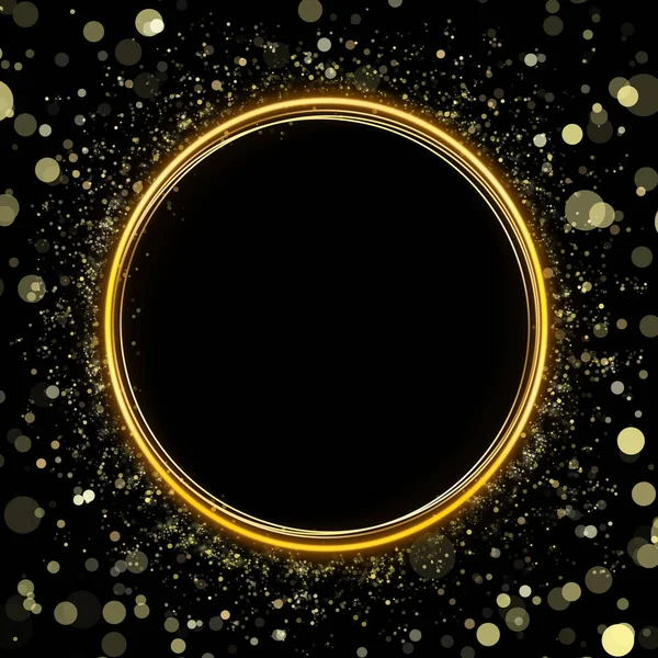 Círculos Ouro Fundo Preto Com Brilho Dourado Destaques Brilhantes Quadro — Fotografia de Stock