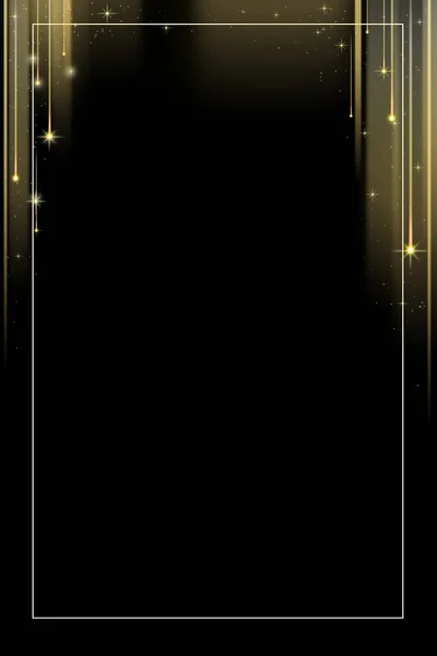 Parlayan ve kayan yıldızlı altın çerçeve. Noel ve şenlikli geçmiş.
