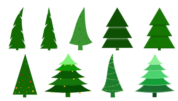 Set Christmas Trees Seven Fir Trees Isolated White Background New — Stock Photo, Image