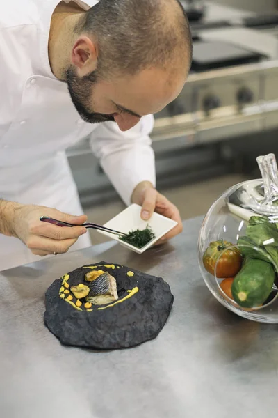 Chef profesional masculino cocinando en una cocina . —  Fotos de Stock