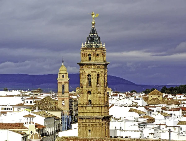 Antiguas Torres Las Iglesias Antequera Málaga Andalucía España Contexto —  Fotos de Stock