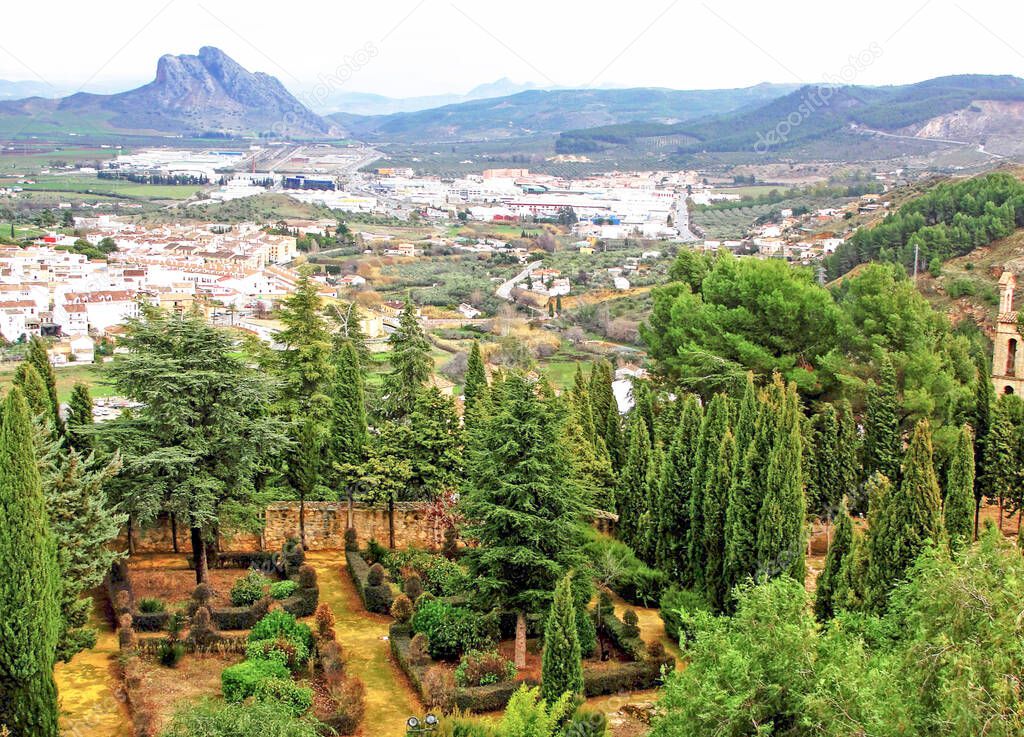 Sierra de Antequera with the lovers rock in the background, Antequera, Malaga, Andalusia, Spain