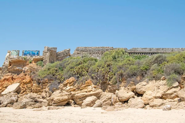 Mauerreste Einem Strand Hafen Von Santa Maria Cadiz Andalusien Spanien — Stockfoto