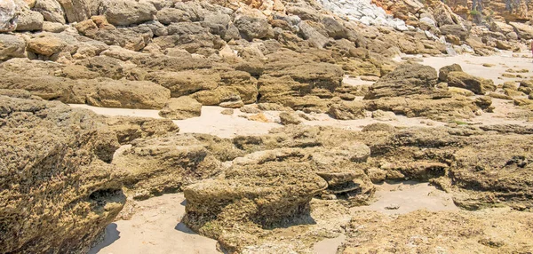 Velké Kameny Plážový Písek Přírodní Pozadí — Stock fotografie
