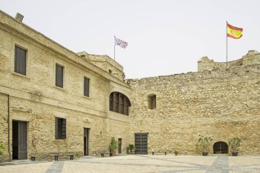Sanlucar de Barrameda, Cadiz, Endülüs, İspanya 'da Castillo de Santiago' nun resim köşesi.