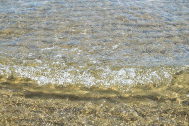 Sahilin kıyısında dalgalar kopuyor. Arkaplan ve element tasarımı