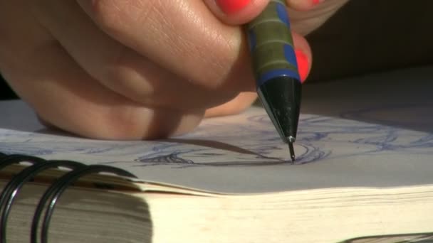 Mulher artista desenhando em um caderno de esboços — Vídeo de Stock