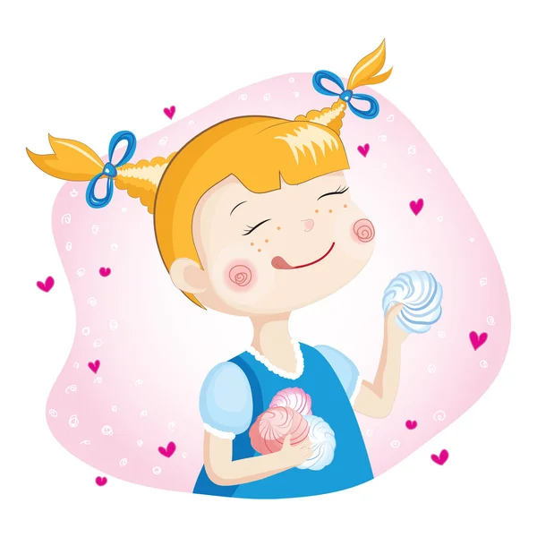 Girl With Marshmallow — Stock Vector