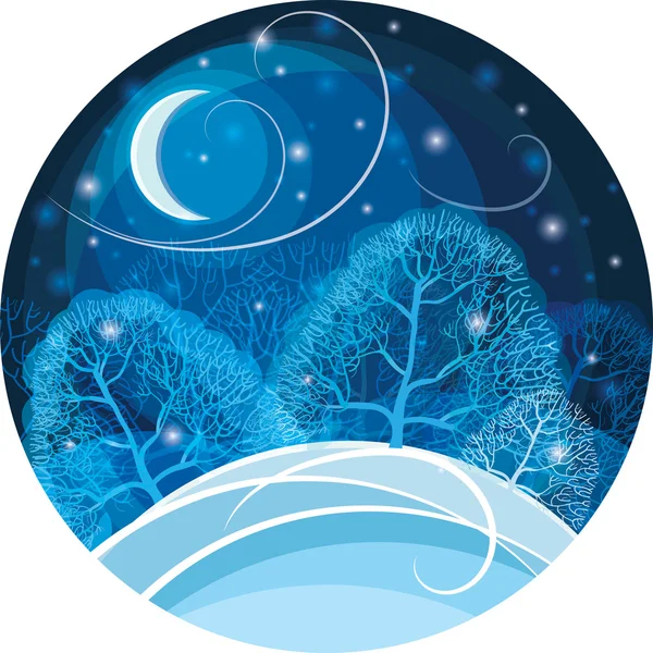 Winter night in the forest. Vector illustration. — Stock Vector