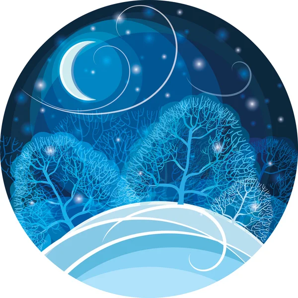 De winternacht in het forest. Vectorillustratie. — Stockvector