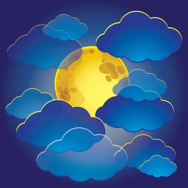 밤 하늘에 구름 사이 달의 그림. — 스톡 벡터