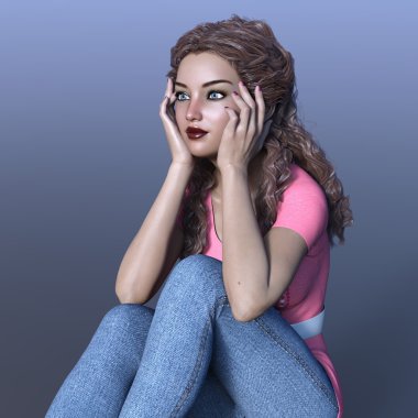 genç bir kadının 3d cg işleme