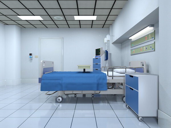 3D CG rendering of a sickroom