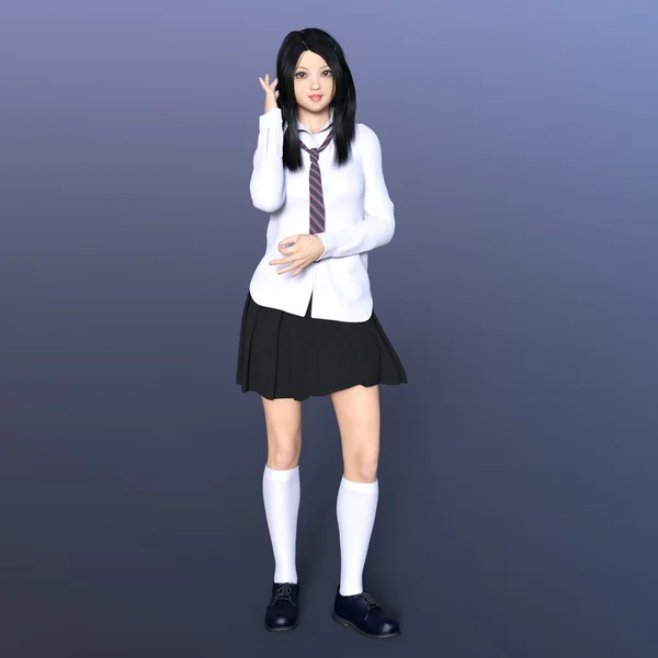 3D CG representación de una chica de secundaria — Foto de Stock