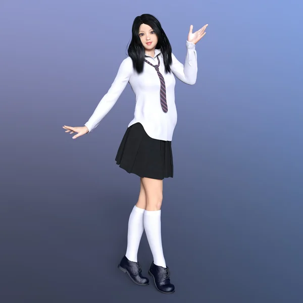 3D CG representación de una chica de secundaria — Foto de Stock