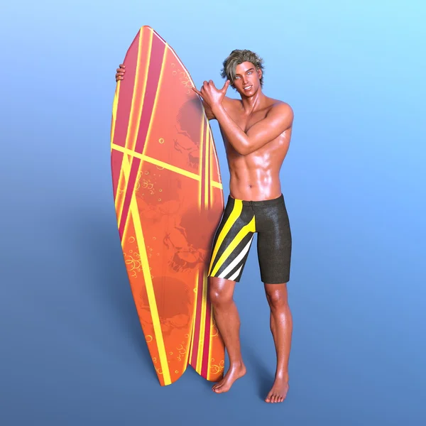 3D CG representación de un surfista — Foto de Stock