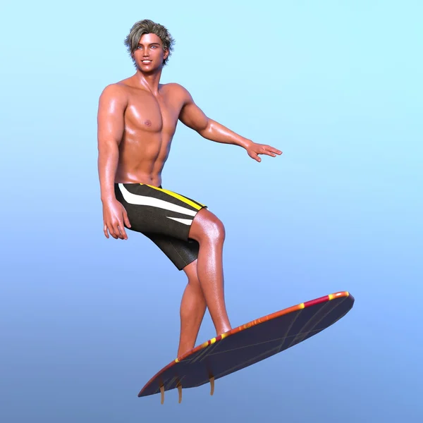 3D rendu 3D d'un surfeur — Photo