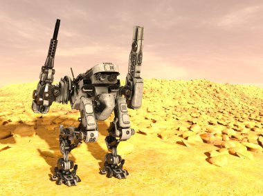 3D CG rendering of a battle robot clipart