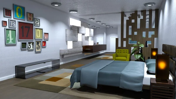 3D CG візуалізація кімнати ліжка — стокове фото