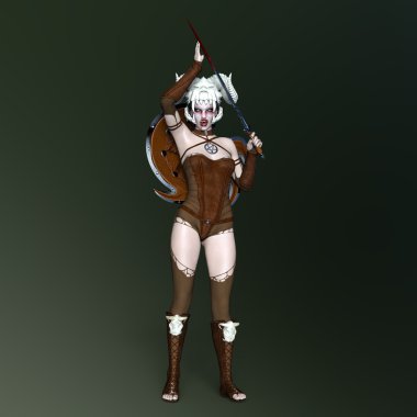 3d cg işleme kadın zombi savaşçı