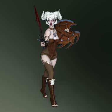 3d cg işleme kadın zombi savaşçı