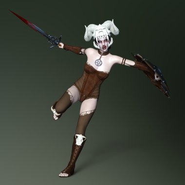 3d cg işleme kadın zombi savaşçı