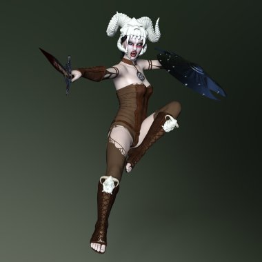 3d cg işleme kadın zombi savaşçı