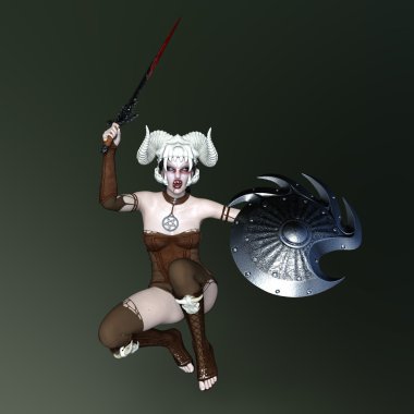 3d cg işleme kadın zombi savaşçı