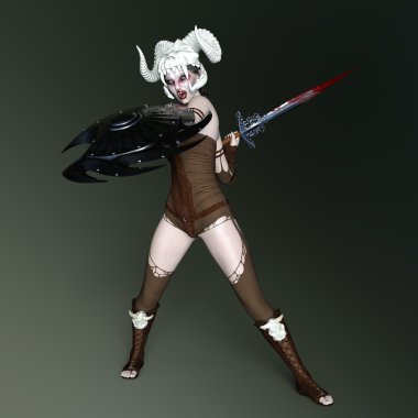 3d cg işleme kadın zombi savaşçı