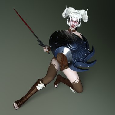 3d cg işleme kadın zombi savaşçı