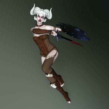 3d cg işleme kadın zombi savaşçı