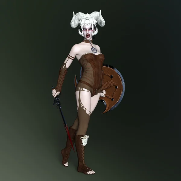 3D CG representación de guerrera zombie hembra — Foto de Stock