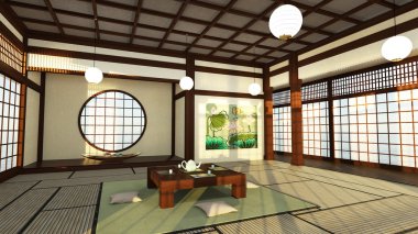 Japon tarzı Odalar 3d cg render
