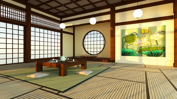 3D-cg rendering van Japanse stijlkamers — Stockfoto