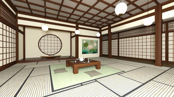 3D-s cg visszaadás-ból Japán stílusú szobák — Stock Fotó