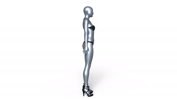 3D CG rendering of a metallic woman — Stock Video