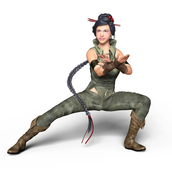 3D cg-rendering av en Kung fu girl — Stockfoto