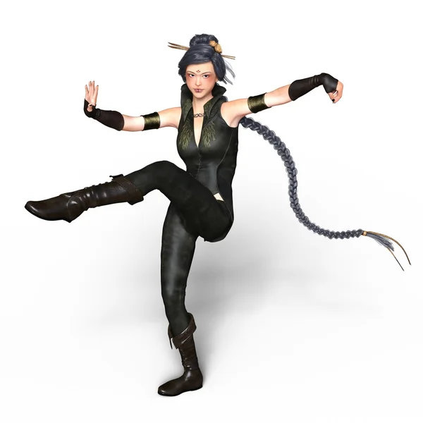 3D cg-rendering av en Kung fu girl — Stockfoto