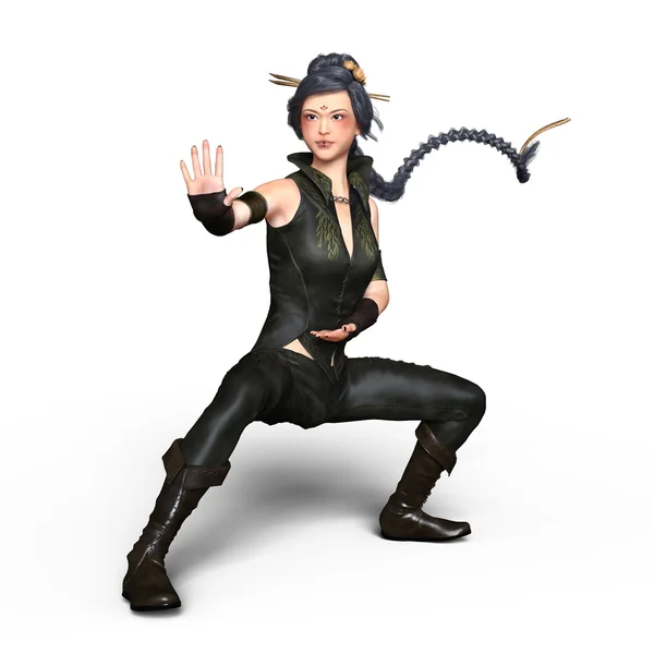 Rendering 3D CG di una ragazza Kung-fu — Foto Stock