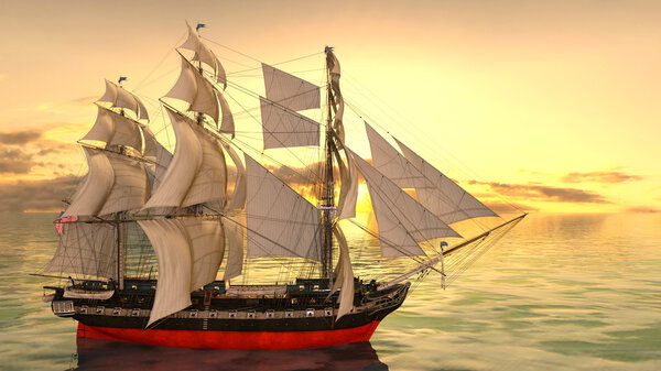 3D CG rendering of a sailing boat