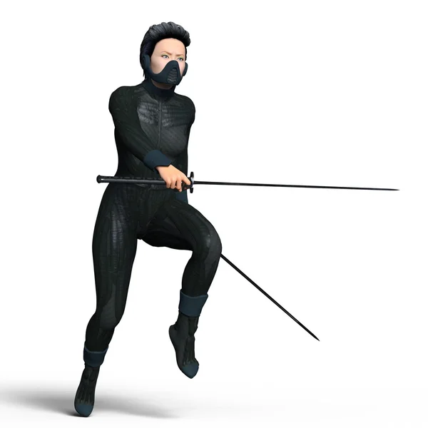 3D cg-rendering av en kvinnlig ninja — Stockfoto