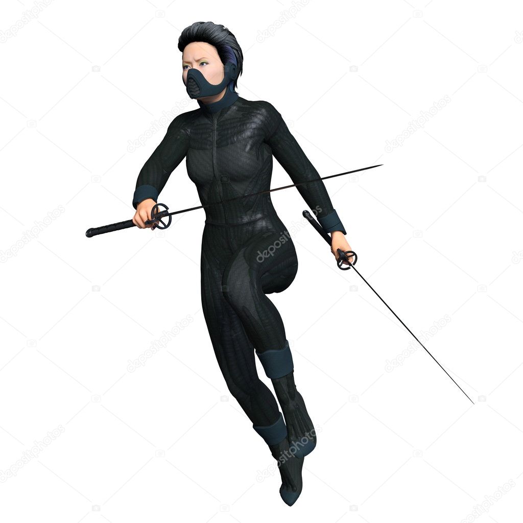 3D rendu 3D d'un ninja féminin — Photo de stock par ©TsuneoMP - 113594812, image size:1024x1024