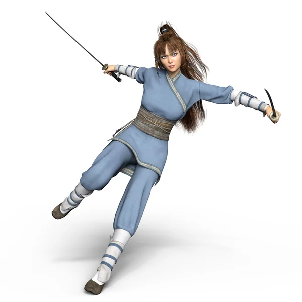 3D CG renderização de uma menina Kung-fu — Fotografia de Stock