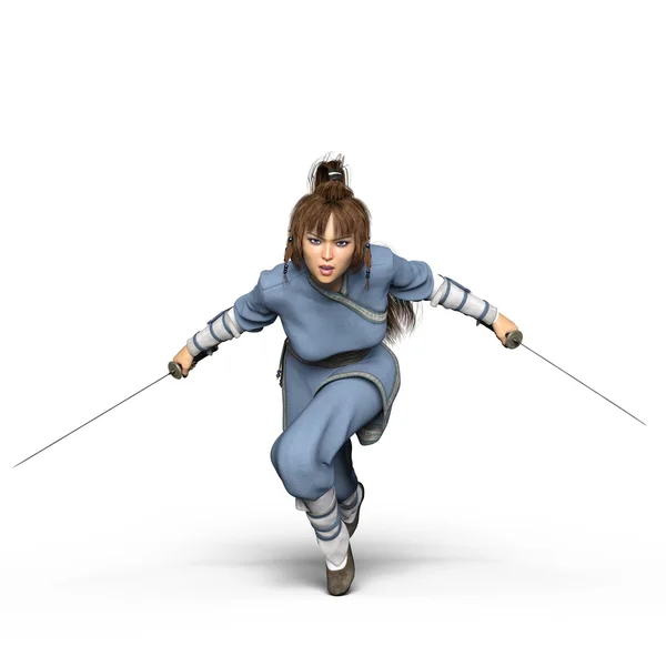 3D CG representación de una chica Kung-fu — Foto de Stock