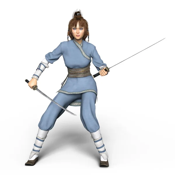 3D cg απόδοση ενός κοριτσιού Kung-fu — Φωτογραφία Αρχείου