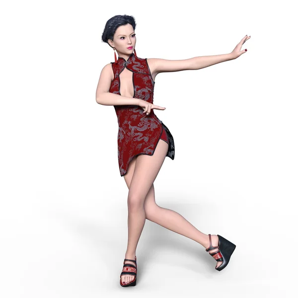 Vykreslování 3D cg Kung-fu Girl — Stock fotografie