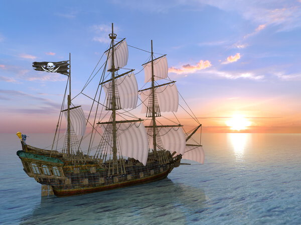 3D CG rendering of a sailing boat