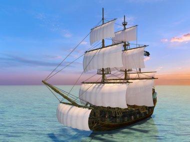bir yelkenli tekne 3d cg render